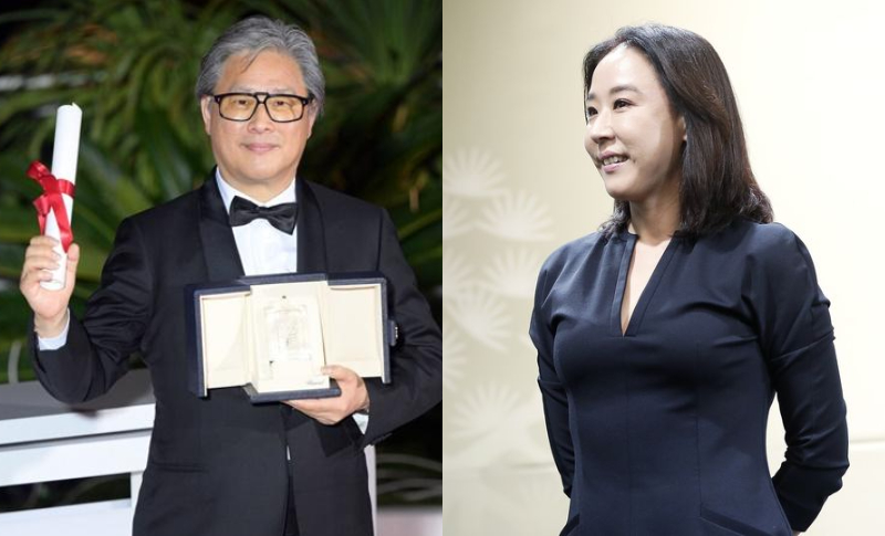 Sutradara Park Chan-wook (kiri) dan mendiang aktris Kang Soo-yeon dianugerahi Eungwan Order of Cultural Merit di Penghargaan Penyiaran Korea 2022. (Facebook Resmi Film CJ ENM, Festival Film Internasional Busan)