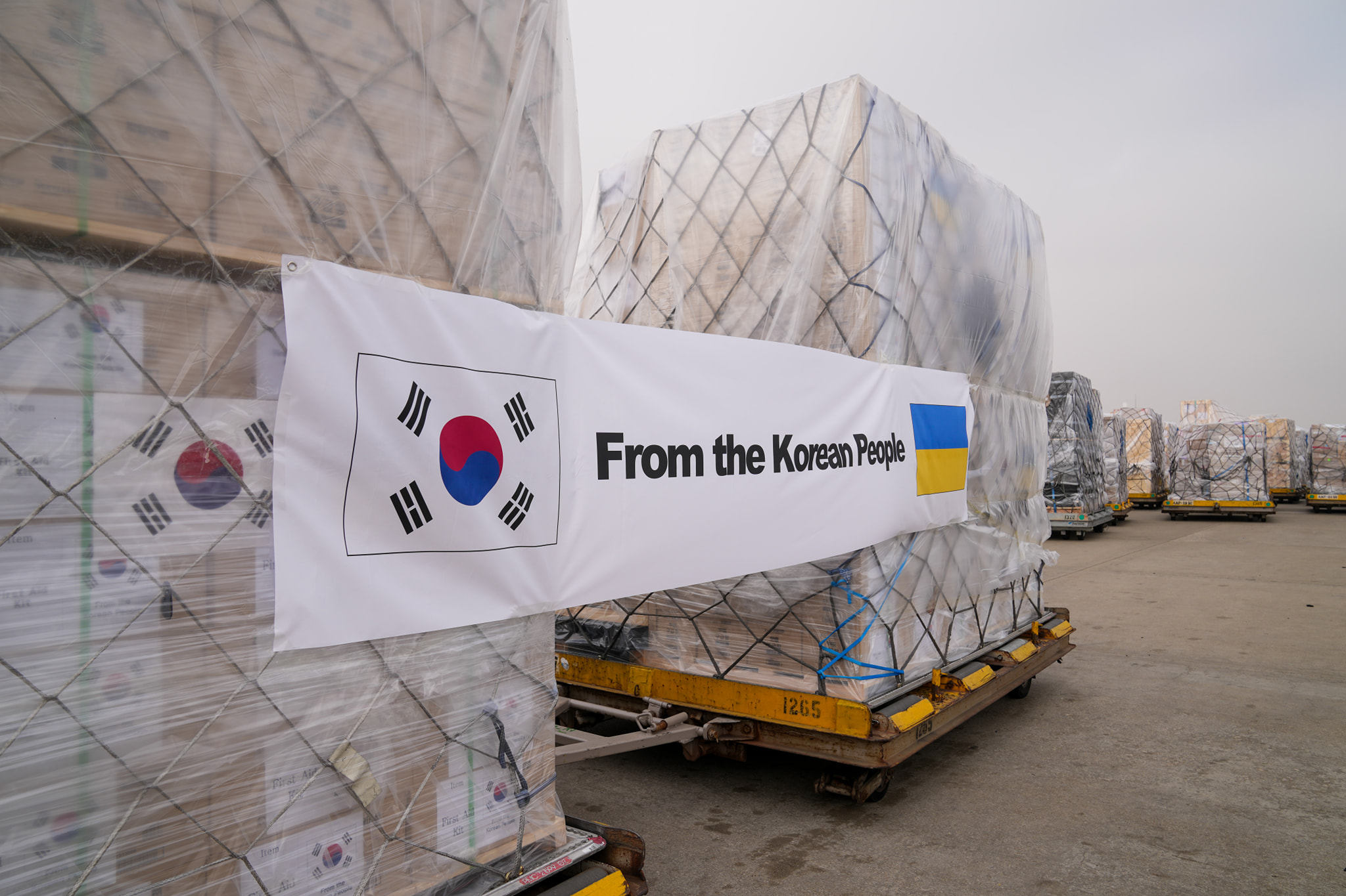 Pemerintah Korea Selatan mengirim 40 ton pasokan medis darurat ke Ukraina pada bulan Maret. (Kementerian Luar Negeri)