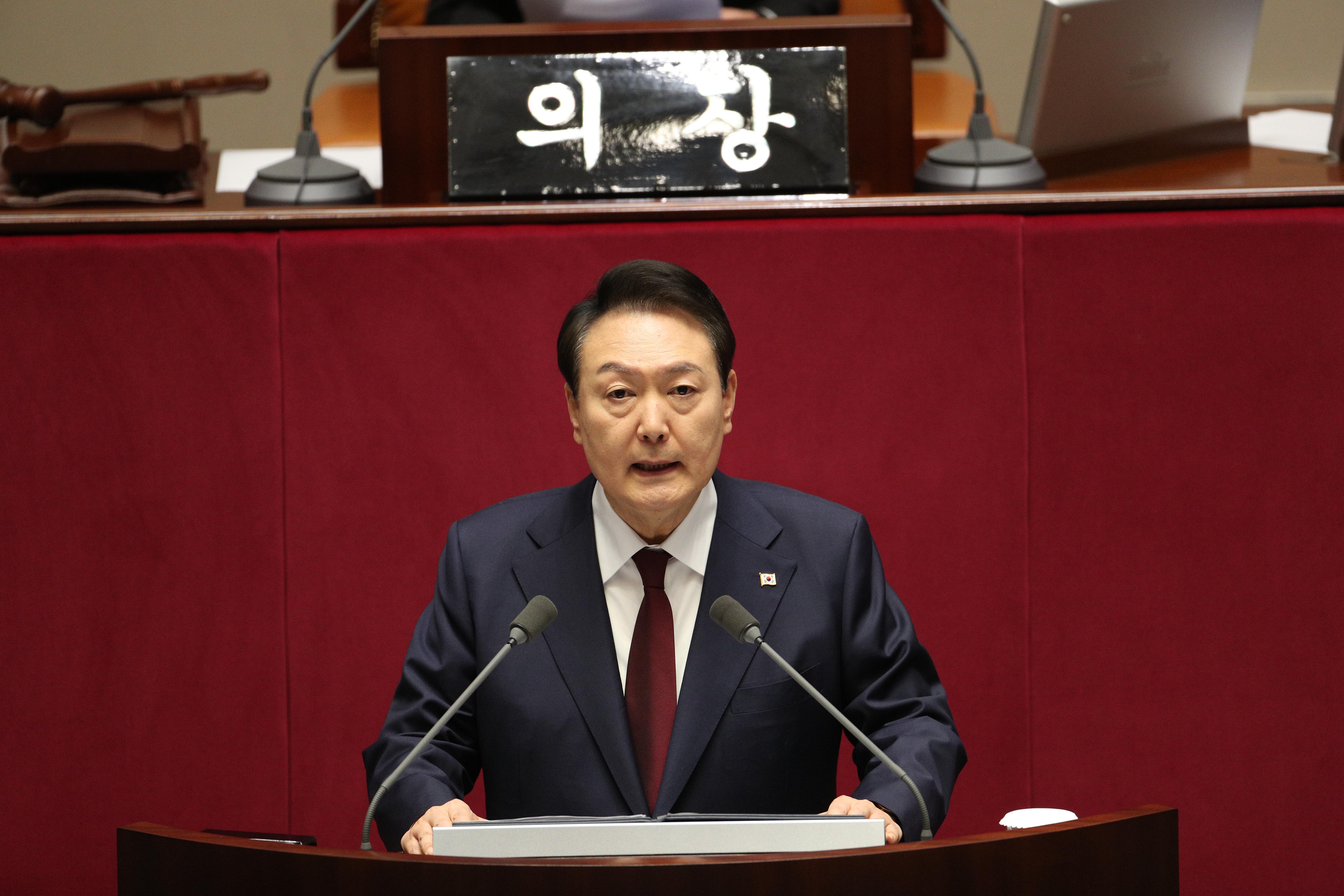 Pada tanggal 25 Oktober, Presiden Yoon Suk Yeol memberikan paparan di Majelis Nasional mengenai RAPBN Korsel Tahun 2023. (Yonhap News) 