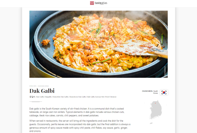TasteAtlas memilih dakgalbi sebagai peringkat kedua dalam 50 Best Rated Stir-fry Dishes in the World. (Tangkapan layar situs resmi TasteAtlas) 