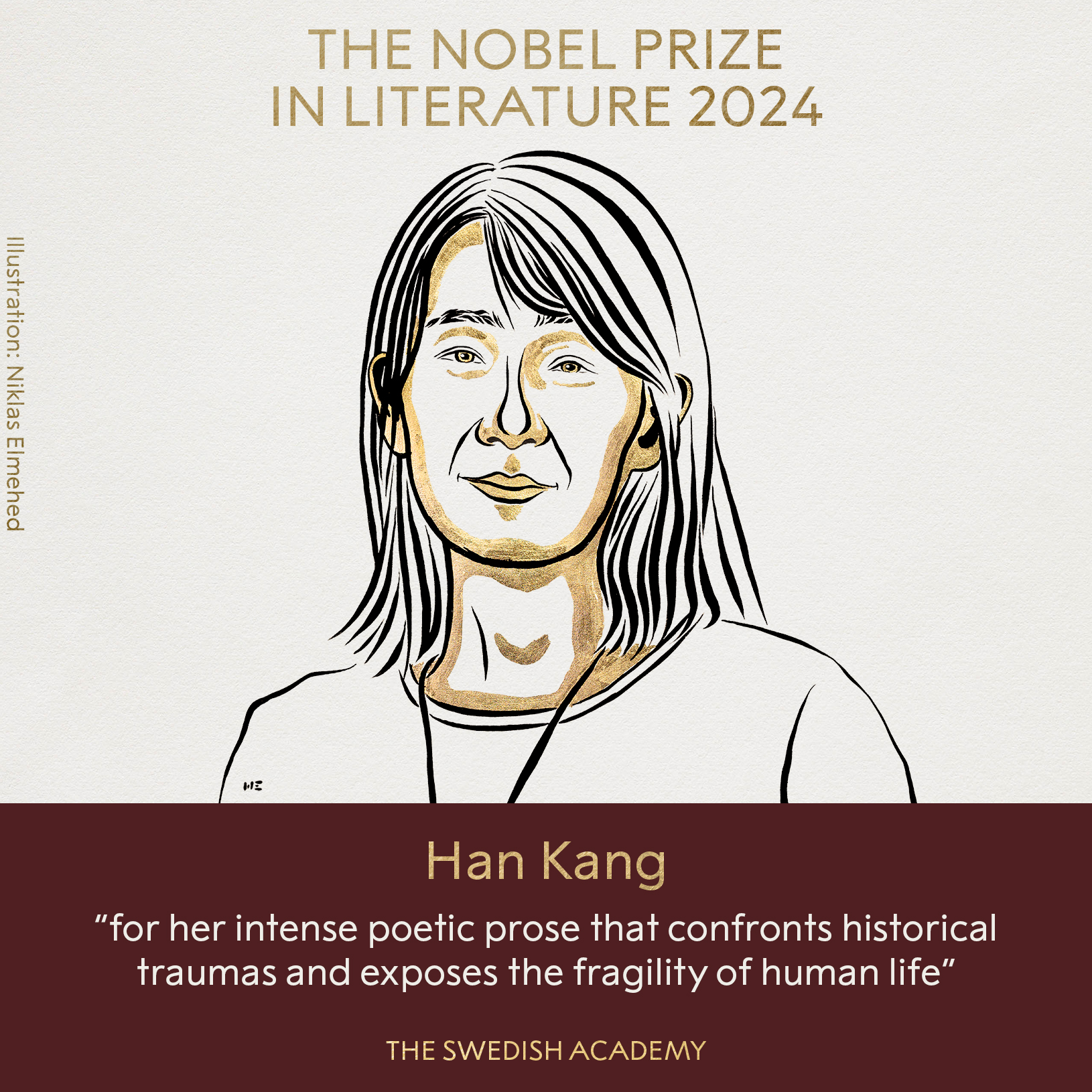 Han Kang diumumkan sebagai pemenang Nobel Sastra tahun 2024 pada tanggal 10 Oktober 2024 (waktu setempat). (Facebook resmi Penghargaan Nobel)  