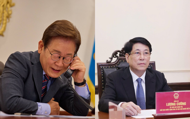 Presiden Lee Jae-myung (kiri) menelepon presiden Vietnam (kanan) dan perdana menteri Australia pada tanggal 12 Juni 2025. (akun X resmi Presiden Lee Jae-myung)