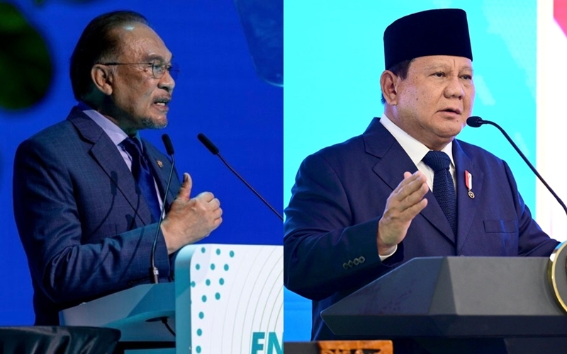 Foto di sebelah kiri menunjukkan Perdana Menteri Malaysia, Anwar Ibrahim, dan Presiden Indonesia, Prabowo Subianto. (Kantor Perdana Menteri Malaysia dan Kementerian Sekretariat Negara Indonesia)  