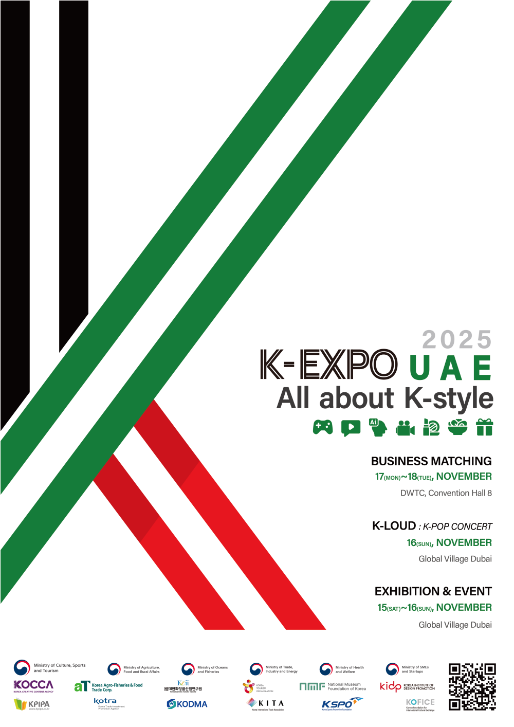 Poster pameran K-EXPO UAE 2025: All About K-style. (Kementerian Kebudayaan, Olahraga, dan Pariwisata)