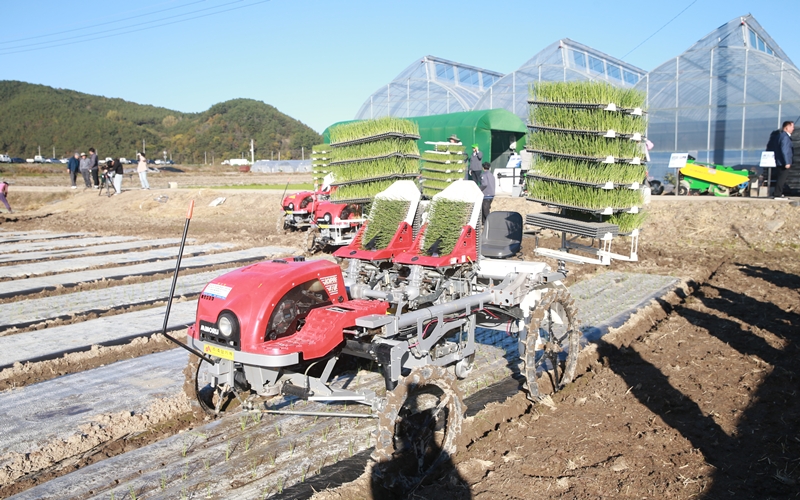 Foto di atas memperlihatkan traktor pintar yang sedang menanam bibit di ladang. (Institut Ilmu Pertanian Nasional)  
