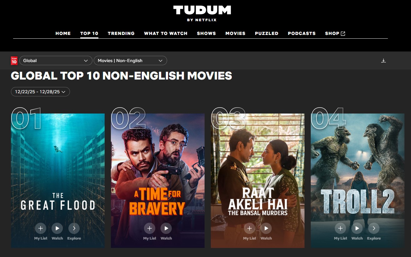 Film Korea The Great Flood menempati peringkat pertama di kategori film non-bahasa Inggris Netflix.