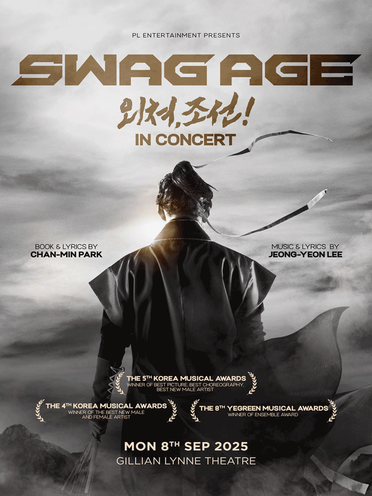 Poster SWAG AGE IN CONCERT, pertunjukan konser yang digelar di Gillian Lynne Theatre, West End, London, Inggris pada tanggal 8 September 2025 (waktu setempat).