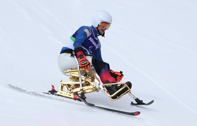 Lee Hwan Kyung berpartisipasi dalam para ski Alpen slalom raksasa putra Paralimpiade Musim Dingin Milano-Cortina 2026 yang digelar pada tanggal 13 Maret 2026 (waktu setempat) di Pusat Ski Alpen Tofane, Italia. (Komite Paralimpiade Korea)