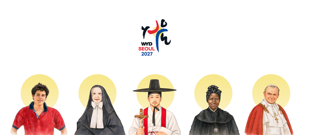 Komite Penyelenggara Hari Orang Muda Sedunia (WYD) Seoul 2027 dan Takhta Suci telah mengumumkan lima orang santo pelindung untuk penyelenggaraan WYD Seoul 2027. Dari kiri ke kanan: Santo Carlo Acutis, Santa Francesca Xavier Cabrini, Santo Andreas Kim Taegon, Santa Josephine Bakhita, dan Paus Santo Yohanes Paulus II. (Komite Penyelenggara Hari Orang Muda Sedunia (WYD) Seoul 2027)