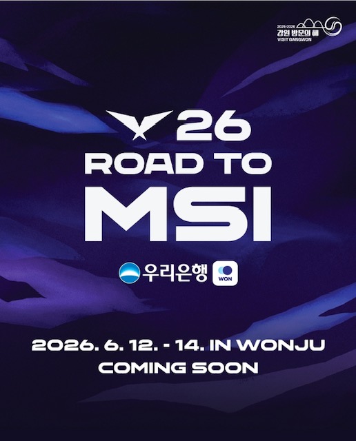 Pemerintah Kota Wonju mengumumkan pada tanggal 11 Juni 2026 bahwa pihaknya bersama Riot Games menyelenggarakan 2026 LCK Road to MSI pada tanggal 12-14 Juni 2026, di Wonju DB Promy Arena dan Wonju Chiak Gymnasium. (Pemerintah Kota Wonju)