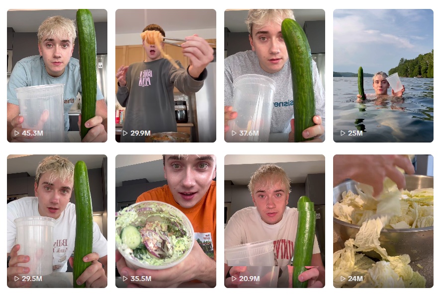 Unggahan resep salad mentimun di TikTok milik kreator konten mukbang K-Food, Logan Moffitt. (TikTok Logan Moffitt)