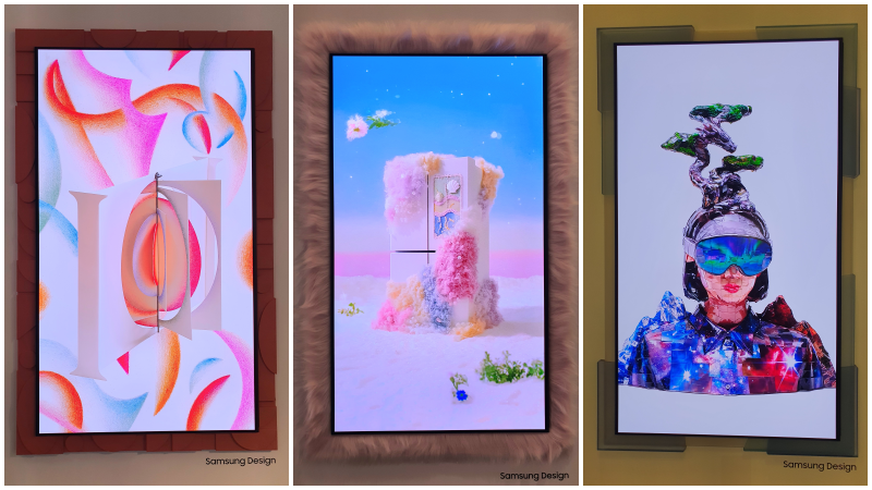Televisi OLED SH95 produksi Samsung Electronics yang dipamerkan dalam Design Miami Seoul 2026. Bingkai khusus yang menampilkan karya para seniman Korea membuat televisi ini tampak seperti sebuah karya seni dan berbeda dari TV pada umumnya. (Uyen Nguyen)