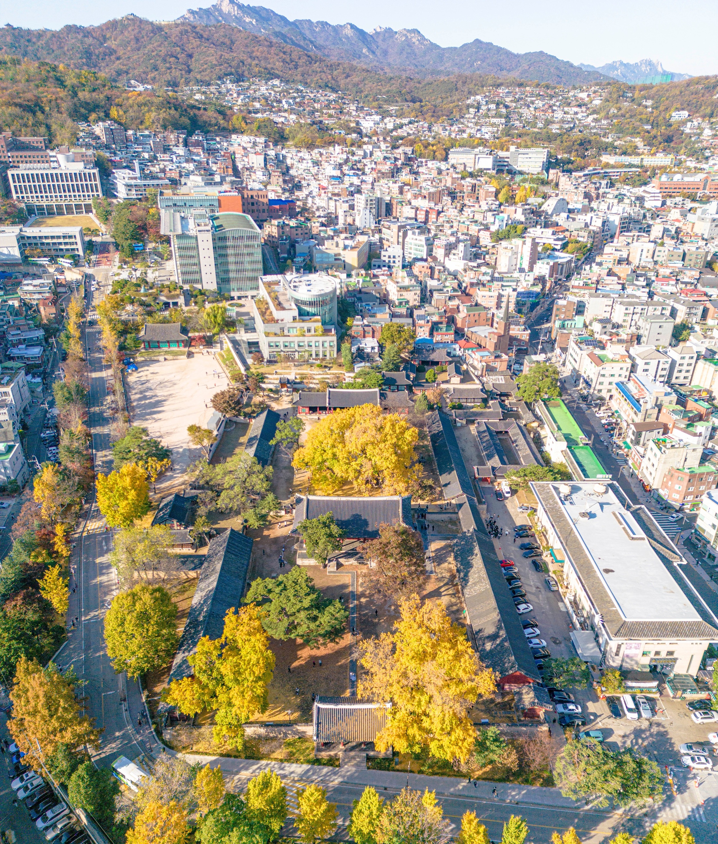 Pemandangan Kuil Munmyo dan Akademi Seonggyungwan di Kampus Humaniora dan Ilmu Sosial Universitas Sungkyunkwan. (Organisasi Pariwisata Korea)