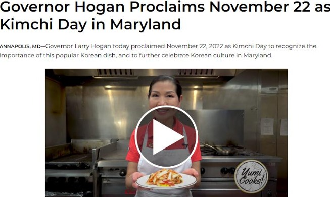 Gubernur Maryland Tetapkan 22 November Sebagai Hari Kimci