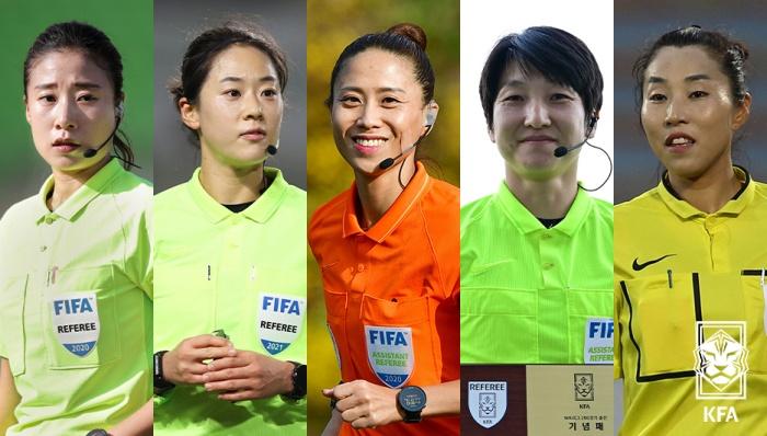 Lima orang wasit wanita Korea berpartisipasi dalam Piala Dunia Wanita Australia-Selandia Baru 2023 yang akan diselenggarakan pada bulan Juli mendatang. Dari kiri ke kanan: Oh Hyeonjeong, Kim Yujeong, Kim Kyoung Min, Lee Seul Gi and Park Mi-suk. (Asosiasi Sepak Bola Korea)