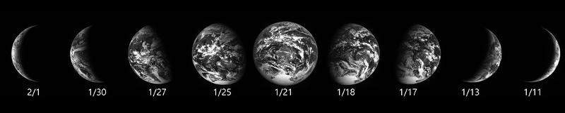 Dari 6 Januari hingga 4 Februari 2023, Danuri memotret Bumi sekali sehari dalam misi orbit 100 km di atas bulan, dan sebuah gambar yang menunjukkan perubahan fase Bumi menurut revolusinya.