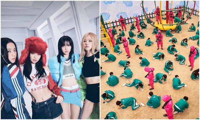 Menurut Bank of Korea pada tanggal 6 Mare tneraca Hallyu 2022 mencatat surplus terbesar sepanjang sejarah karena konsumsi konten Korea meningkat secara global. Foto sebelah kiri menunjukkan BLACKPINK dan foto sebelah kanan menunjukkan salah satu adegan drama Netflix, Squid Game. (Facebook BLACKPINK dan Netflix)