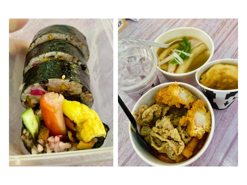 Tester gratis (kiri) dan makanan yang dijajakan (kanan) di Festival Kuliner Korea