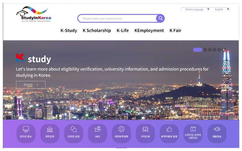 Tampilan menu utama website Study in Korea. (tangkapan layar website Study in Korea) 