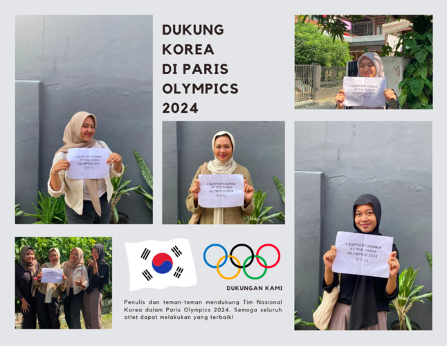 Selain mendukung Tim Nasional Indonesia, penulis dan teman-teman penulis juga turut mendukung Tim Nasional Korea yang akan bertanding di Olimpiade Paris 2024. Penulis dan teman-teman yang suka menyaksikan olahraga bulu tangkis akan bersemangat menyaksikan dan mendukung kedua negara di festival olahraga dunia ini. (Denissa Dewi Chandra) 