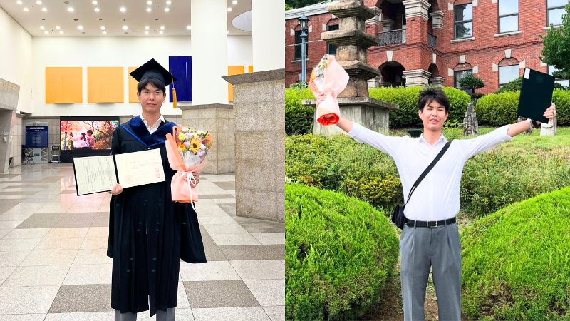 Edil berfoto seusai upacara wisuda di Universitas Konkuk, Seoul. (Edil Kazybaev) 