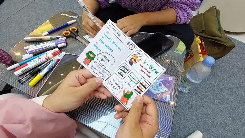 Penulis membuat mini book sepanjang 7 halaman berisi cerita penulis dalam mengenal konsep metamesta melalui pameran K-Book: Menjelajahi Metaverse. 