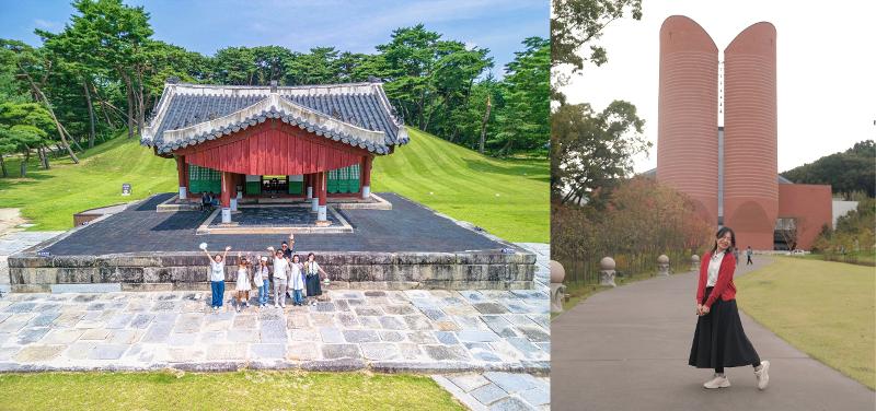 Stephanie banyak mengambil foto saat berkunjung ke berbagai tempat wisata di Provinsi Gyeonggi, seperti Kuil Silleuksa Yeoju (kiri) dan Gereja Bunda Maria Rosario Namyang, Hwaseong (kanan). (Stephanie) 