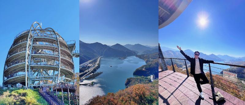 Tampak keindahan pemandangan Mancheonha Skywalk serta Danau Danyang yang terletak di Provinsi Chungcheongbuk. (Frenky Ramiro de Jesus) 