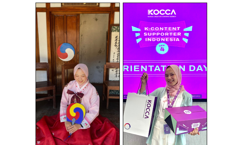 Vina berpose saat menghadiri cara Korea dan menjadi bagian dari K-Content Supporter Indonesia yang dikelola oleh KOCCA Indonesia. 