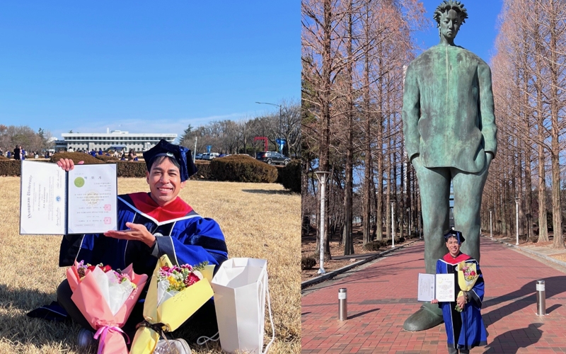 Frenky Ramiro de Jesus, Wartawan Kehormatan divisi Bahasa Indonesia asal Timor-Leste membagikan suka cita setelah acara wisuda di Universitas Yeungnam, Kota Daegu, Provinsi Gyeongsangbuk. (Frenky Ramiro de Jesus)