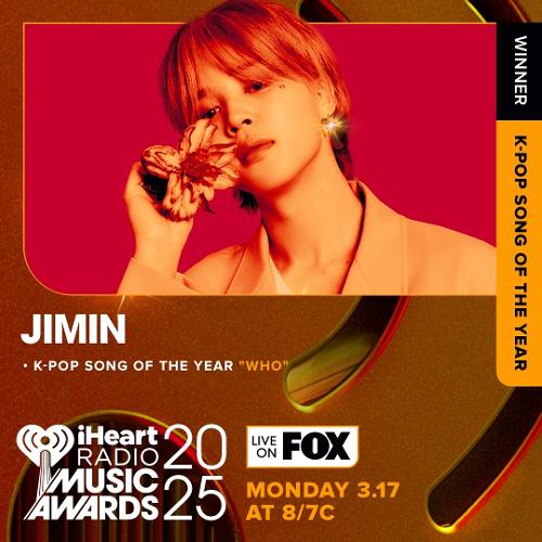 Jimin BTS mendapatkan penghargaan K-pop Song of the Year di iHeartRadio Music Awards 2025. (iHeartRadio Awards)