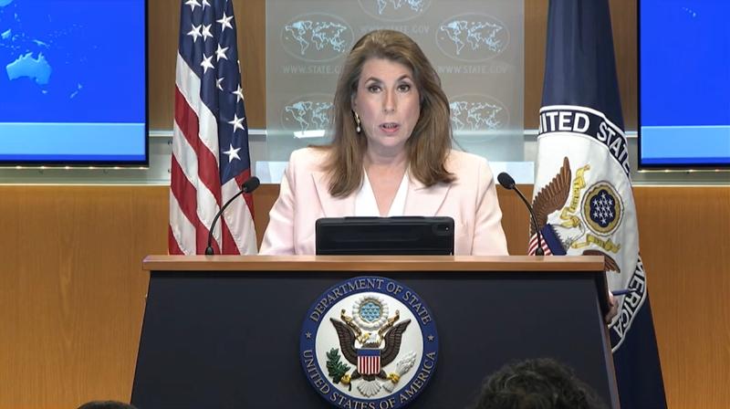 Juru bicara Departemen Luar Negeri Amerika Serikat Tammy Bruce terkihat sedang memberikan pengarahan pada tanggal 19 Maret 2025 di gedung Deplu AS, Washington, D.C. (tangkapan layar laman resmi Deplu AS)