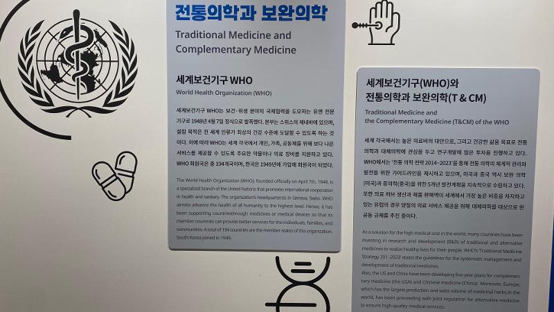 Di dalam Museum Pengobatan Tradisional Korea Sancheong dijelaskan mengenai strategi WHO terkait pengobatan tradisional dan pelengkap. 