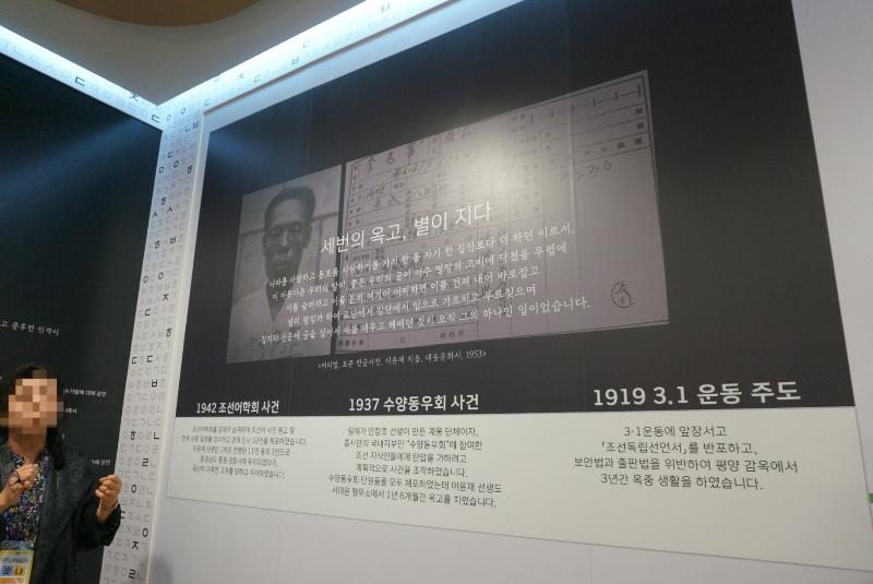 Staf museum menjelaskan tokoh Lee Yun-jae, seorang ahli bahasa Korea ternama dari Gimhae. 