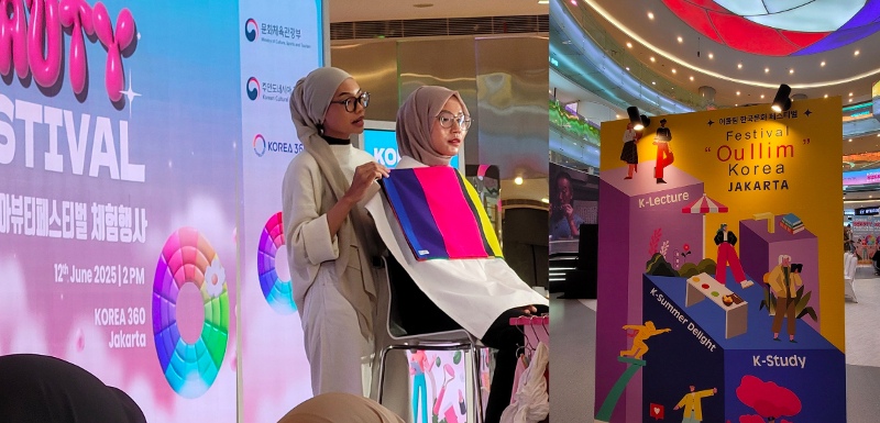 Seorang peserta terlihat naik ke atas panggung untuk mencoba analisis personal color-nya. (Denissa Dewi Chandra) 