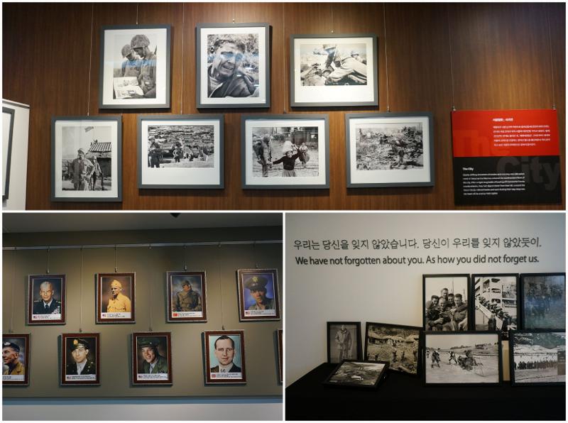 Galeri foto This is War oleh Duncan (atas), foto-foto para pahlawan Perang Korea yang dipulihkan melalui teknologi AI (bawah kiri), dan koleksi dokumentasi Perang Korea lainnya milik Amerika Serikat (kanan bawah). 