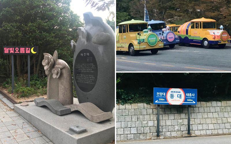 Danubi Train dapat dinaiki dari dekat pintu masuk Taman Taejongdae dan memudahkan pengunjung menjelajahi tiga titik utama, Dek Observasi, Mercusuar Yeongdo, dan Kuil Taejongsa. (Hanum Nur Aprilia) 