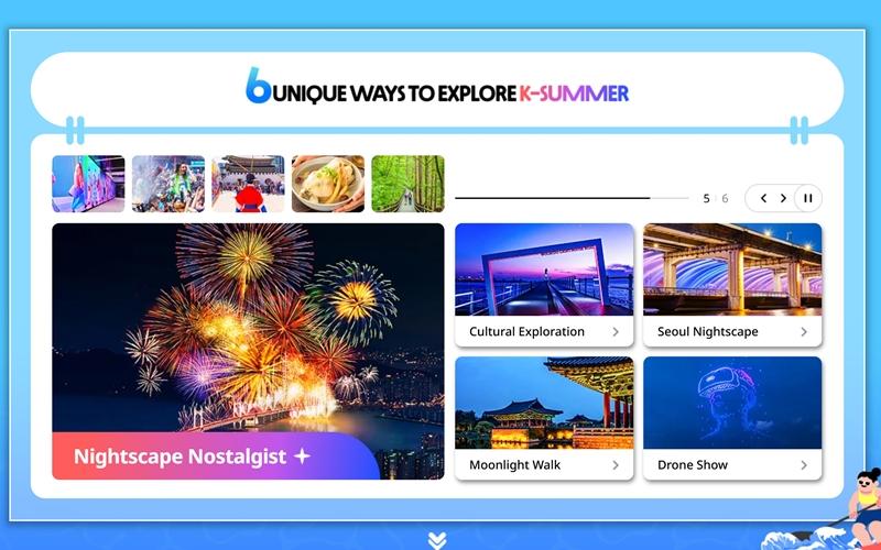 Organisasi Pariwisata Korea (KTO) pada tanggal 16 Juli 2025 mengumumkan peluncuran fitur khusus perjalanan musim panas di Visit Korea, sebuah platform terintegrasi untuk pariwisata Korea. Fitur ini menawarkan rekomendasi destinasi yang disesuaikan dengan preferensi wisatawan asing. Foto di atas menunjukkan sebuah halaman di platform tentang destinasi wisata bagi para kolektor pemandangan malam. (Organisasi Pariwisata Korea)
