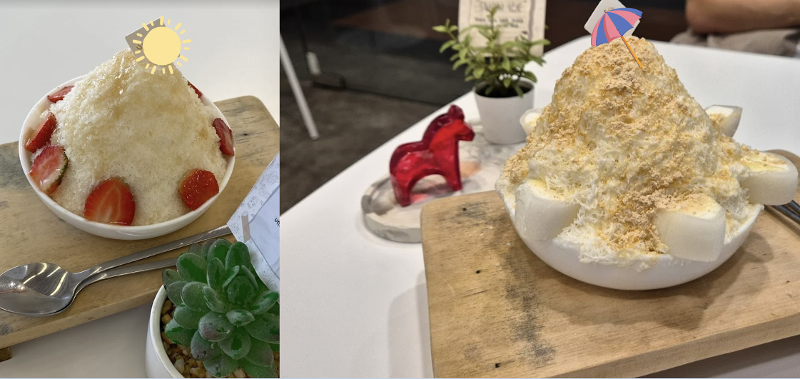 Penulis mencoba es serut ala Korea bernama patbingsu yang menjadi makanan khas Korea populer di tengah musim panas. (Denissa Dewi Chandra) 