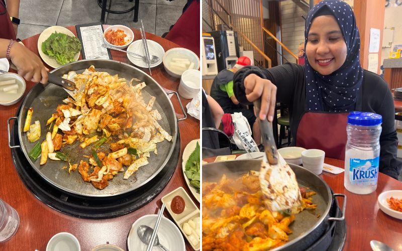 Pengunjung dapat merasakan sensasi makan dakgalbi langsung di kota asalnya dengan ayam, sayuran, dan bumbu dimasak di atas panggangan meja secara langsung. 