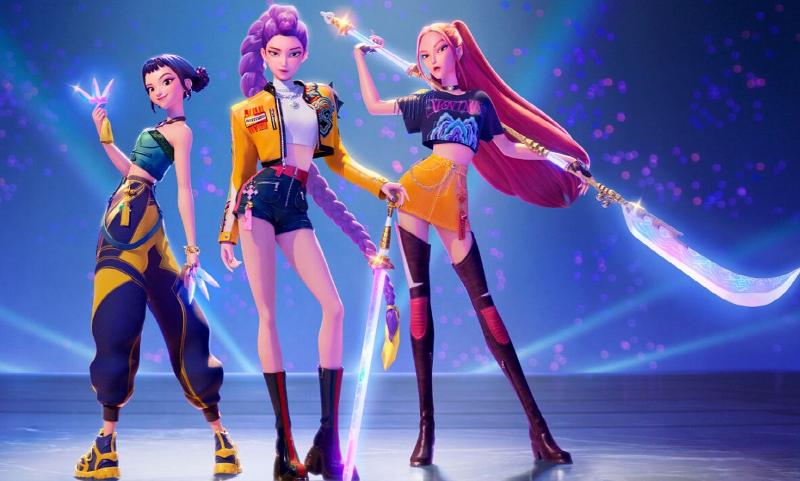 APT. yang dinyanyikan oleh Rosé BLACKPINK dan Golden yang merupakan OST film Kpop Demon Hunters masuk ke dalam nominasi akhir penghargaan GRAMMY. Foto di atas menunjukkan HUNTR/X yang merupakan tokoh utama dalam film Kpop Demon Hunters. (Netflix)