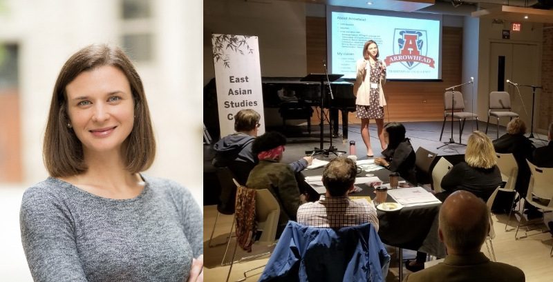 Elizabeth Jorgensen memperkenalkan sijo kepada para guru di sebuah konferensi yang disponsori oleh The Sejong Cultural Society. (Elizabeth Jorgensen) 