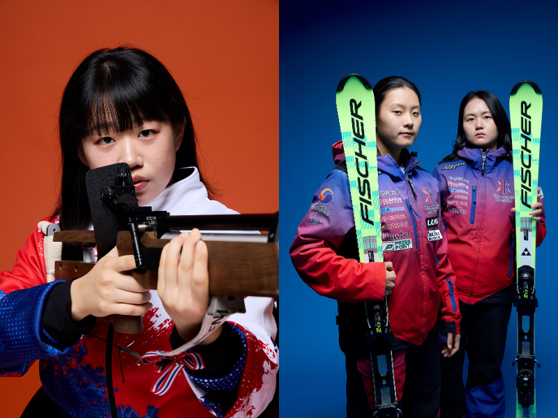 Foto di atas memperlihatkan Kim Yunji (kiri) yang akan bertanding dalam nomor ski Nordik serta Choi Sara (tengah) dan pemandunya, Eo Eunmi, yang akan bertanding dalam nomor ski Alpen. (Komita Paralimpiade Korea)   