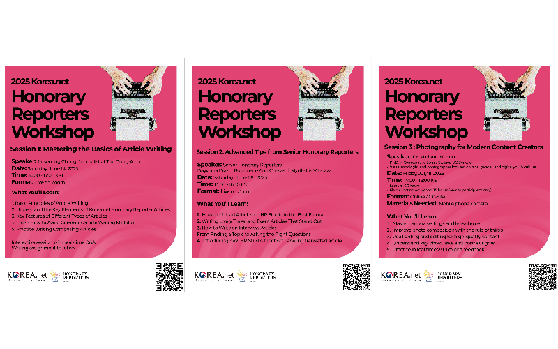 Kolase poster lokakarya yang diadakan pada program Wartawan Kehormatan tahun 2025 terkait ilmu dasar menulis artikel, kiat tingkat lanjut dari Wartawan Kehormatan senior, serta fotografi untuk kreator konten modern. (Wartawan Kehormatan 2025) 