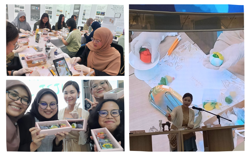 Para peserta berfoto bersama Sarah Jung dalam lokakarya Jeju Crafted: Bean Paste Art dengan Simbol Jeju yang digelar pada tanggal 13 Mei 2026 di Main Atrium KOREA 360, Jakarta.