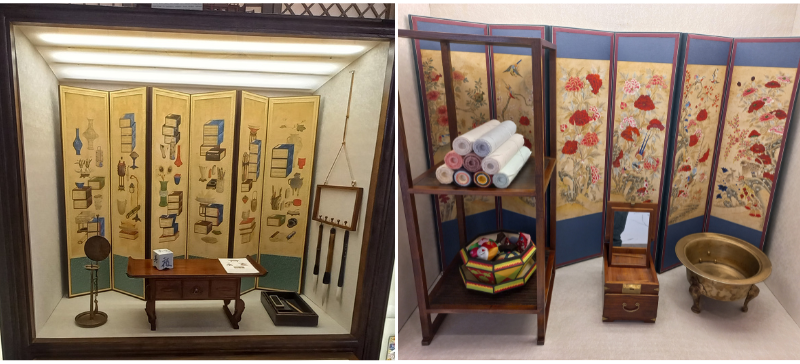 Instalasi sarangbang (kiri) dan anbang (kanan) di pameran tetap Korea 360 Jakarta. 