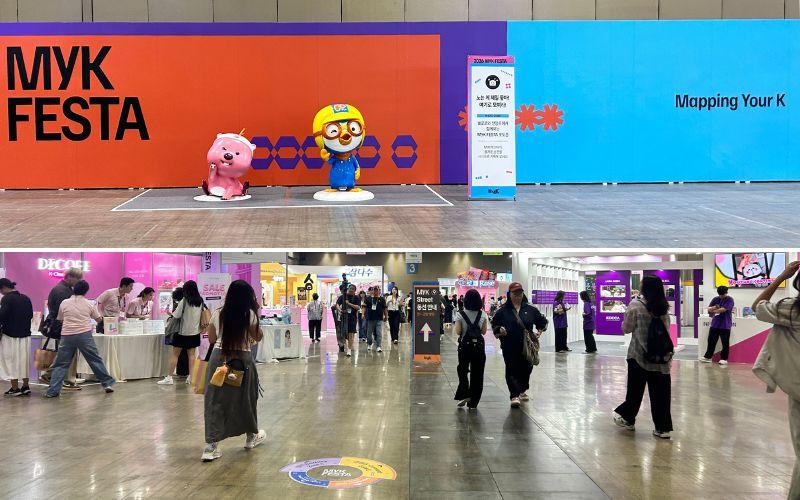 Suasana area utama MyK Festa 2026 pada tanggal 27 Juni 2026 di KINTEX, Goyang, yang mempertemukan berbagai sektor industri budaya Korea seperti musik, kecantikan, konten, dan bisnis kreatif. 