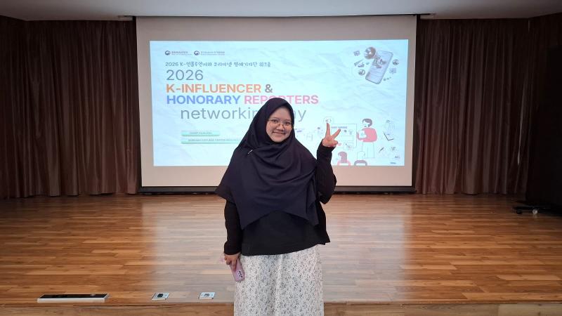 Maulia Resta menghadiri acara 2026 K-Influencer & Honorary Reporters Networking Day pada tanggal 26 Juni 2026 di Ruang Multifungsi KCCI, Jakarta. (Amanda Larasati) 