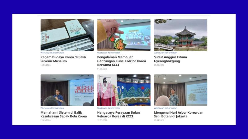 Beberapa artikel karya Maulia Resta yang dipublikasikan pada laman Korea.net. (Tangkapan layar laman Korea.net bahasa Indonesia) 