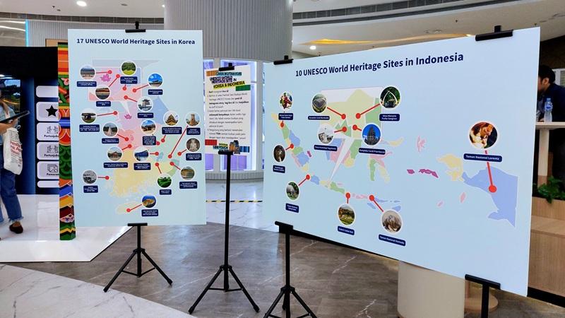 Potret area permainan kuis interaktif yang dilengkapi dengan peta warisan dunia UNESCO di Korea dan Indonesia dalam Festival Seni Budaya World Heritage UNESCO Korea yang berlangsung tanggal 8-17 Juli 2026 di KOREA 360, Lotte Shopping Avenue, Jakarta. 